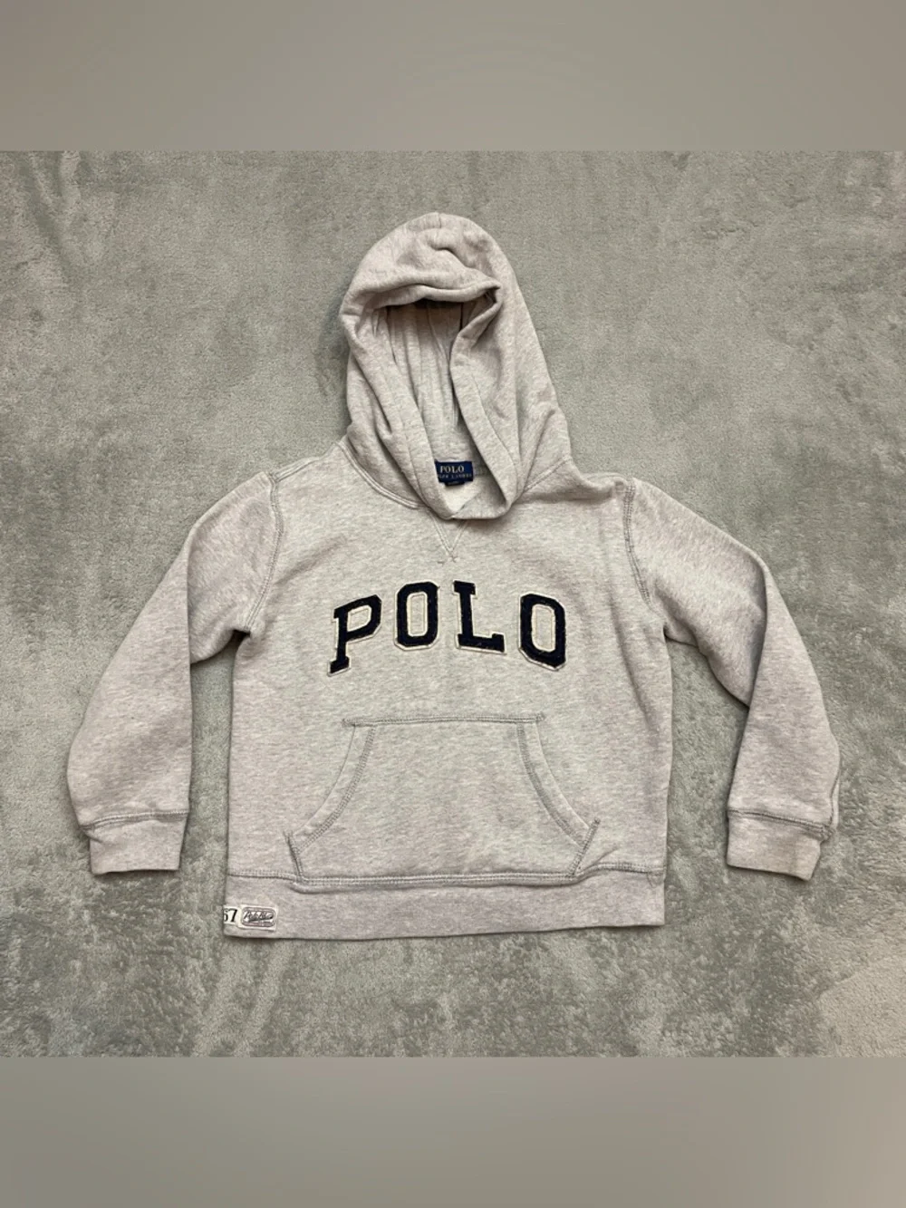 Polo Ralph Lauren Boys Hoodie Sweatshirt Gray Long Sleeve Spellout Youth Size 6